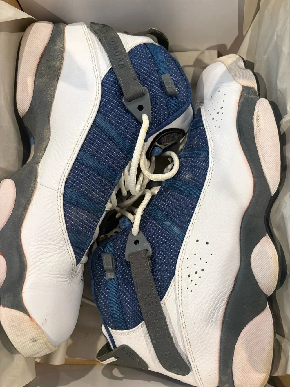 Jordan White and Navy Retro High-Top Sneakers